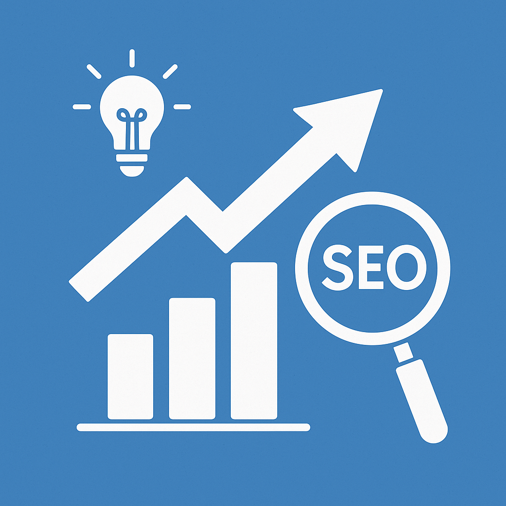 Flat illustrasjon med søkefelt, vekstgraf og pil som symboliserer verdien av SEO-investeringer.