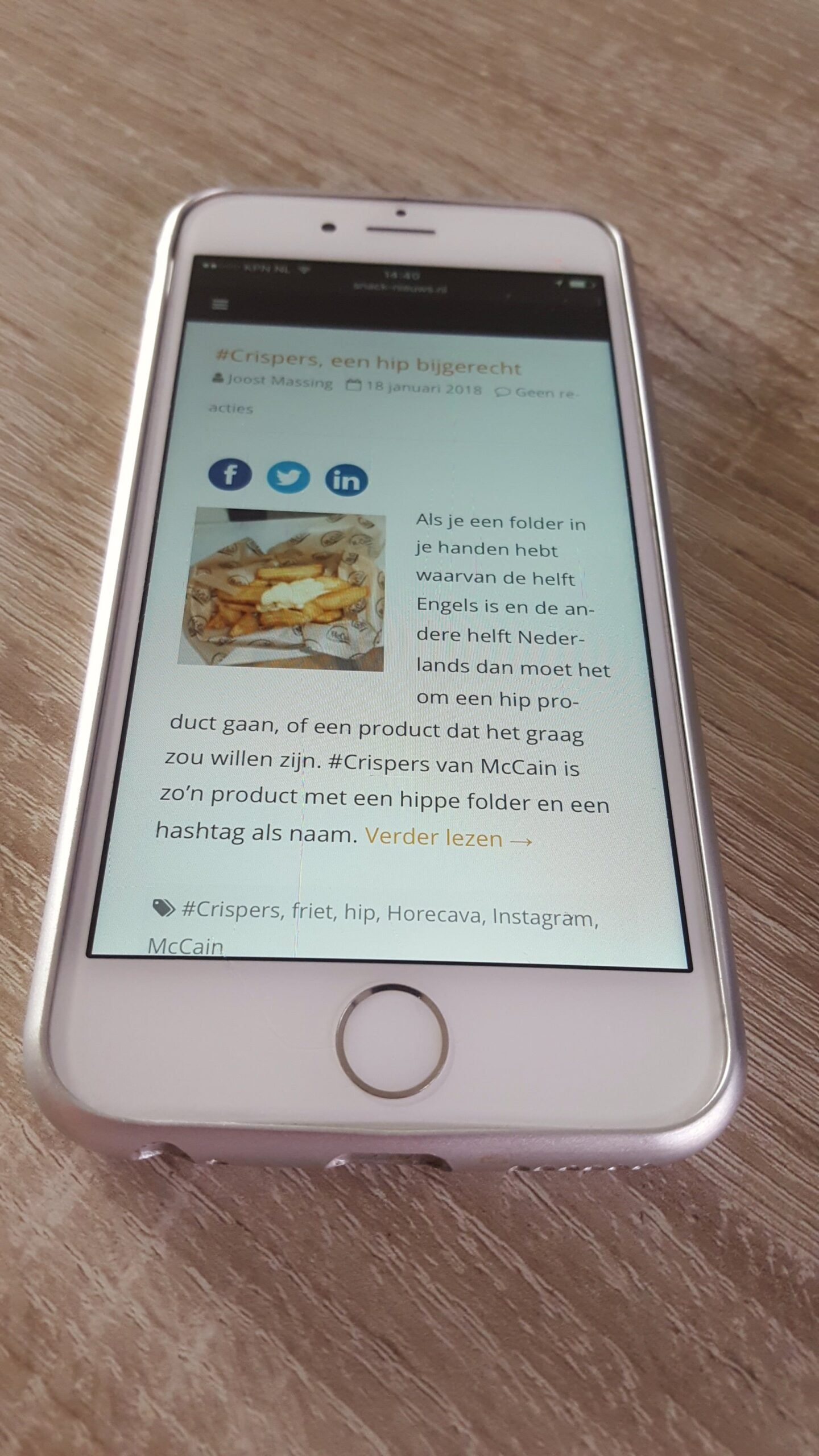 En nettside vises på en mobiltelefon i et dokumentert eksempel.